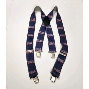 Vintage USA Print Suspenders Navy Blue Red White Stars Stripes Adjustable